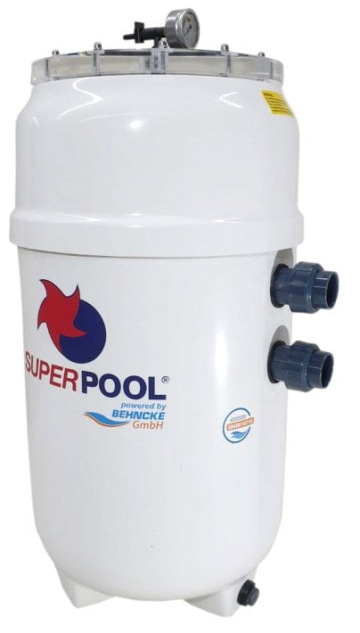 Valvola a 6 vie per filtro piscina a sabbia SuperPool BNK, con manometro e attacchi laterali.