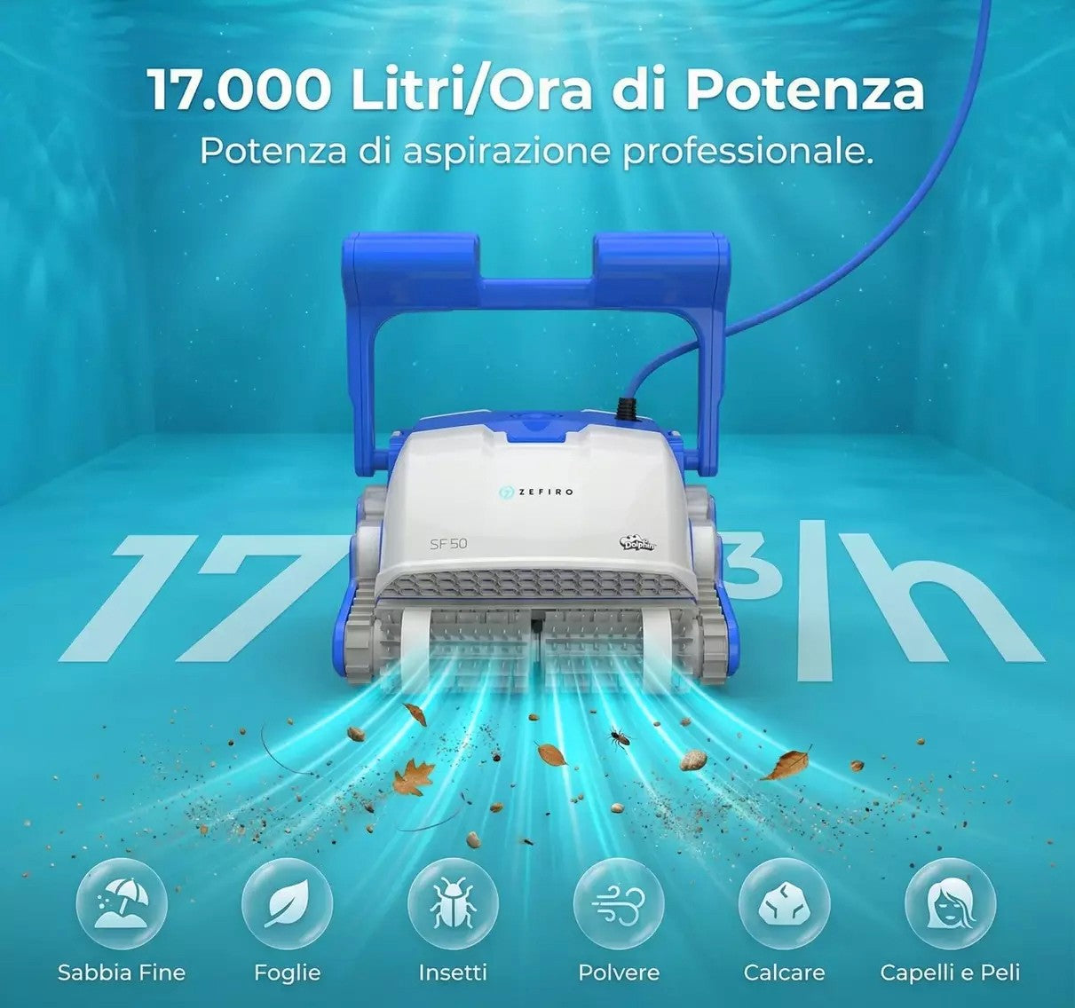Dolphin ZEFIRO SF50 Gyro Digital - Robot Elettrico Pulitore per Piscina fino a 15 Mt - TOP GAMMA - MY2025
