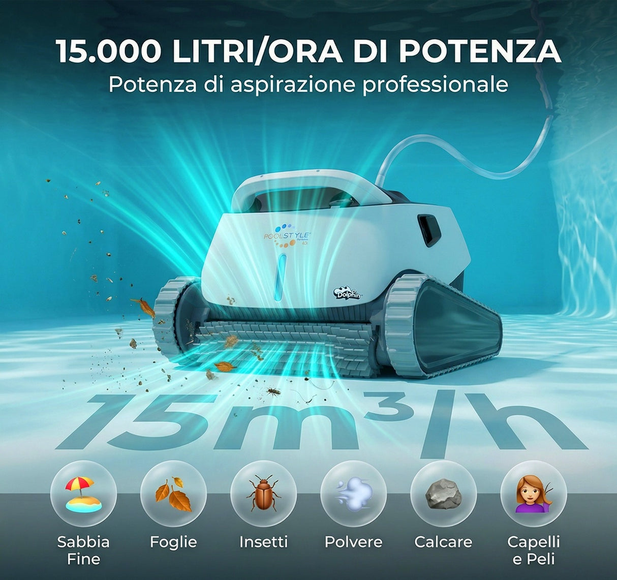 Dolphin Poolstyle 30 Digital - Robot Elettrico Pulitore per Piscina fino a 12 Mt - FONDO + PARETI + LINEA - MY2026