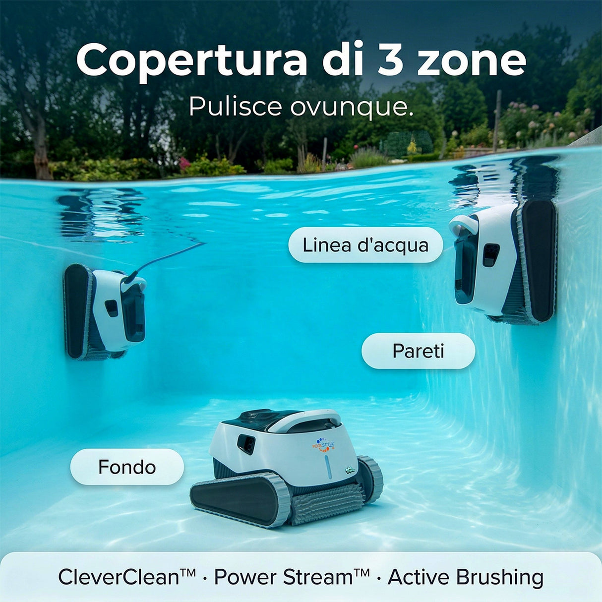 Dolphin Poolstyle 40i IoT Wi-Fi APP MyDolphin Plus Bluetooth Timer Digital - Robot Piscina Elettrico fino a 12 Mt - FONDO + PARETI + LINEA - MY2026