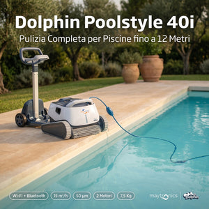 Dolphin Poolstyle 40i IoT Wi-Fi APP MyDolphin Plus Bluetooth Timer Digital - Robot Piscina Elettrico fino a 12 Mt - FONDO + PARETI + LINEA - MY2026