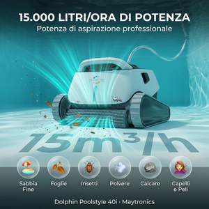 Dolphin Poolstyle 40i IoT Wi-Fi APP MyDolphin Plus Bluetooth Timer Digital - Robot Piscina Elettrico fino a 12 Mt - FONDO + PARETI + LINEA - MY2026