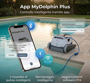 Dolphin Poolstyle 40i IoT Wi-Fi APP MyDolphin Plus Bluetooth Timer Digital - Robot Piscina Elettrico fino a 12 Mt - FONDO + PARETI + LINEA - MY2026