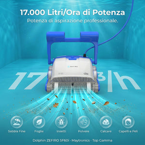 Dolphin ZEFIRO SF60i IoT Wi-Fi Bluetooth Smart Active Timer Gyro Digital - Robot Elettrico Pulitore per Piscina fino a 15 Mt - APP MyDolphin Plus - TOP GAMMA - MY2026