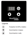 Pannello di controllo HeatRelax con display e pulsanti per gestione pompa di calore piscina.