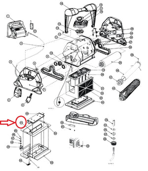Guarnizione supporto filtrante per robot piscina Hayward Tiger Shark, evidenziata in schema tecnico.