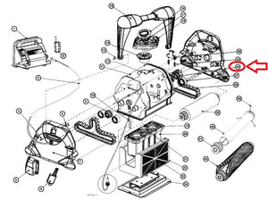 Cuscinetto motore per robot pulitore Hayward AquaVac, TigerShark, RCX26002, evidenziato in schema tecnico.