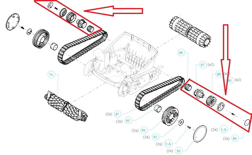 Puleggia Posteriore di Trazione Completa di Tappo per Robot Piscina Maytronics Dolphin Poolstyle 60 / E60 / Pro X90i / Wave 90i / C 90i / Explorer E 70 / Zenit 55 - 60 - 70 /M 550 – M 600 - M 700 / 998761591Z