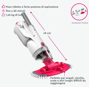 Aspiratore BWT PK GIANT con doppia filtrazione, 49 cm, accessori inclusi, per pulizia angoli piscina.