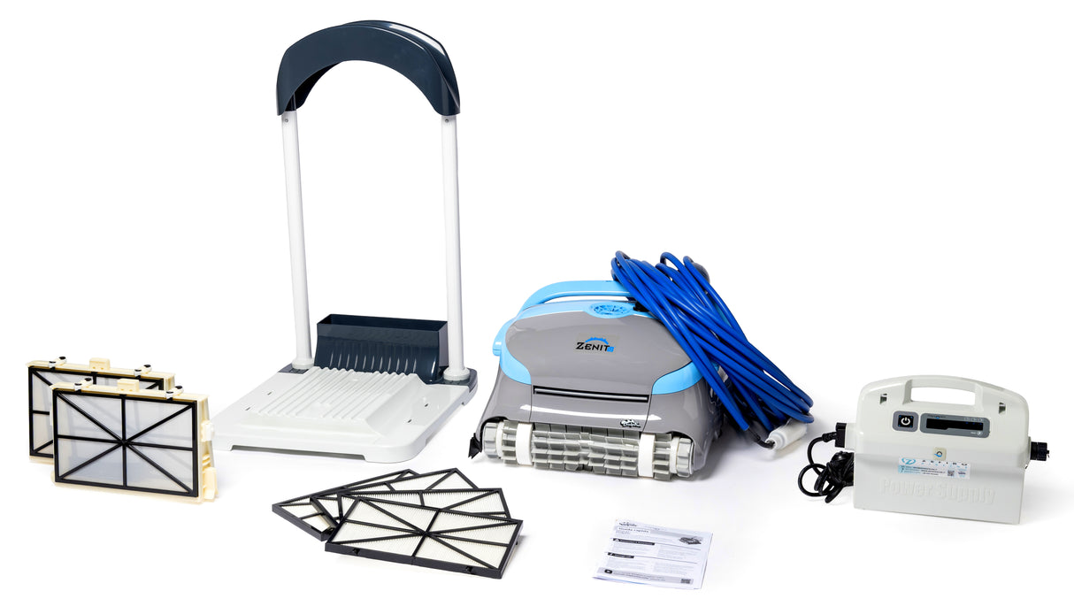 Dolphin Zenit 15 Digital con cavo blu, filtro, alimentatore e supporto per piscina fino a 12 metri.