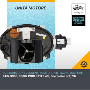 Box motore con centralina per robot piscina Dolphin, compatibile con vari modelli elencati.
