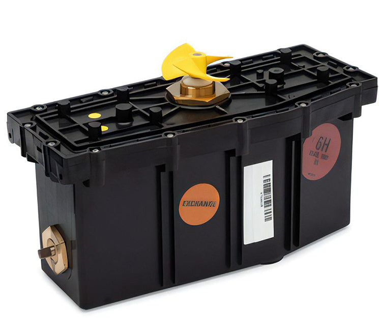 Box motore con centralina per robot piscina Dolphin Flipper 3.0, nero con dettagli gialli.