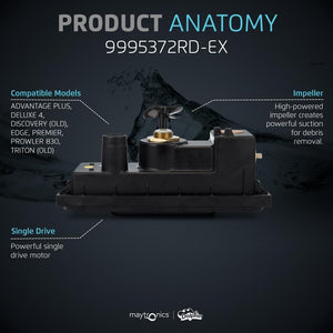 Box motore con centralina per robot piscina Dolphin, modello 9995372RD-EX, impeller visibile.