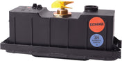 Box motore con centralina per robot piscina Maytronics Dolphin, colore nero con etichette colorate.