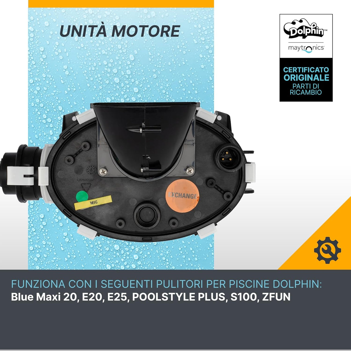 Box motore con centralina per robot piscina Maytronics Dolphin, compatibile con vari modelli.