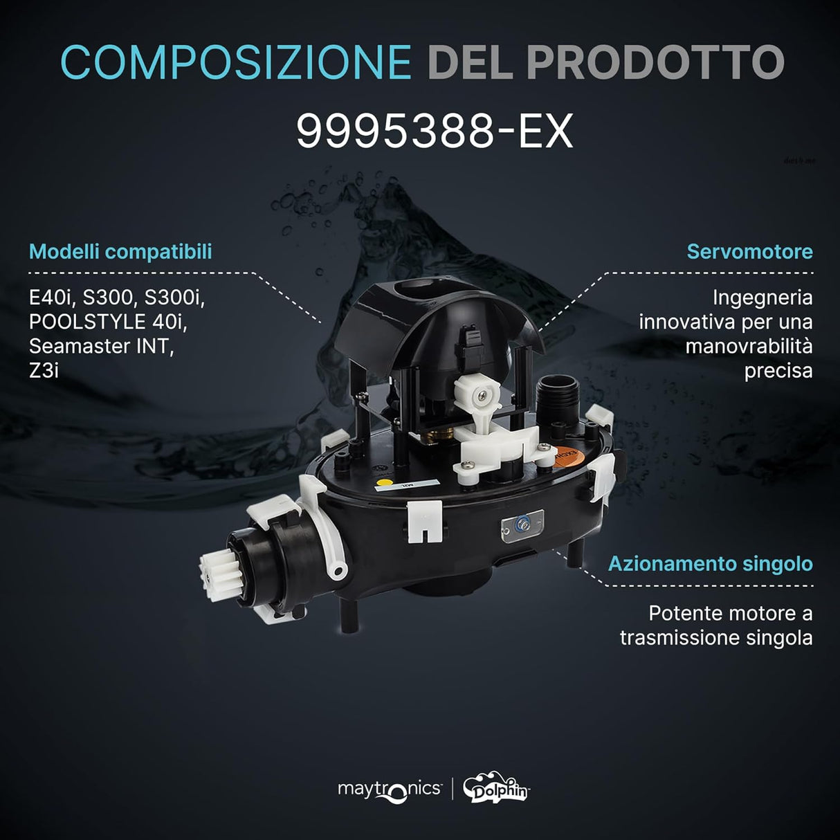 Box motore con centralina per robot piscina Maytronics Dolphin, compatibile con vari modelli.