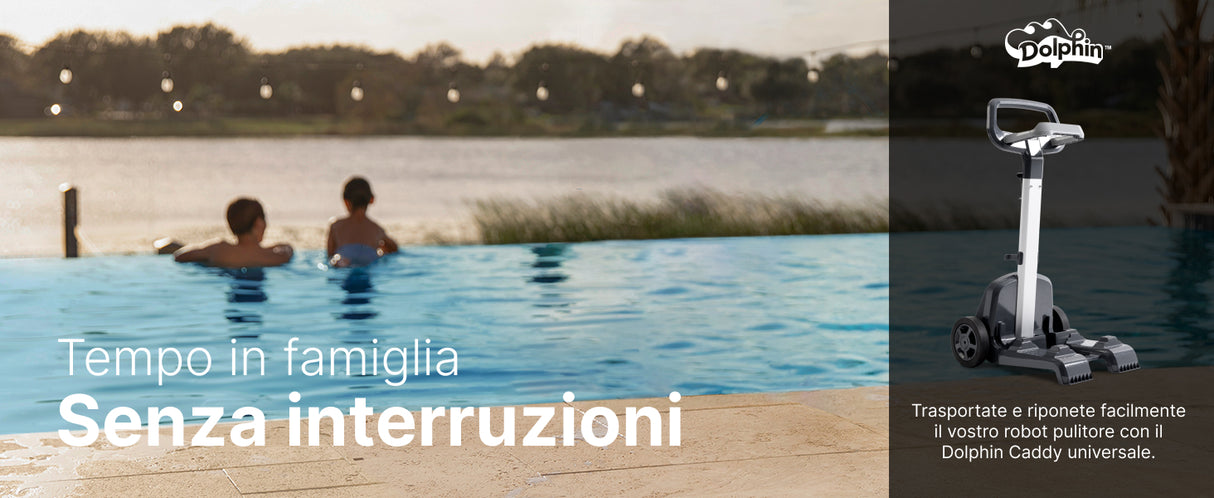 Carrello Caddy per robot pulitori Maytronics Dolphin a bordo piscina, adatto a tutti i modelli.