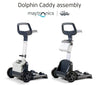 Carrello di trasporto Caddy per robot piscina Maytronics Dolphin, vista frontale e laterale.