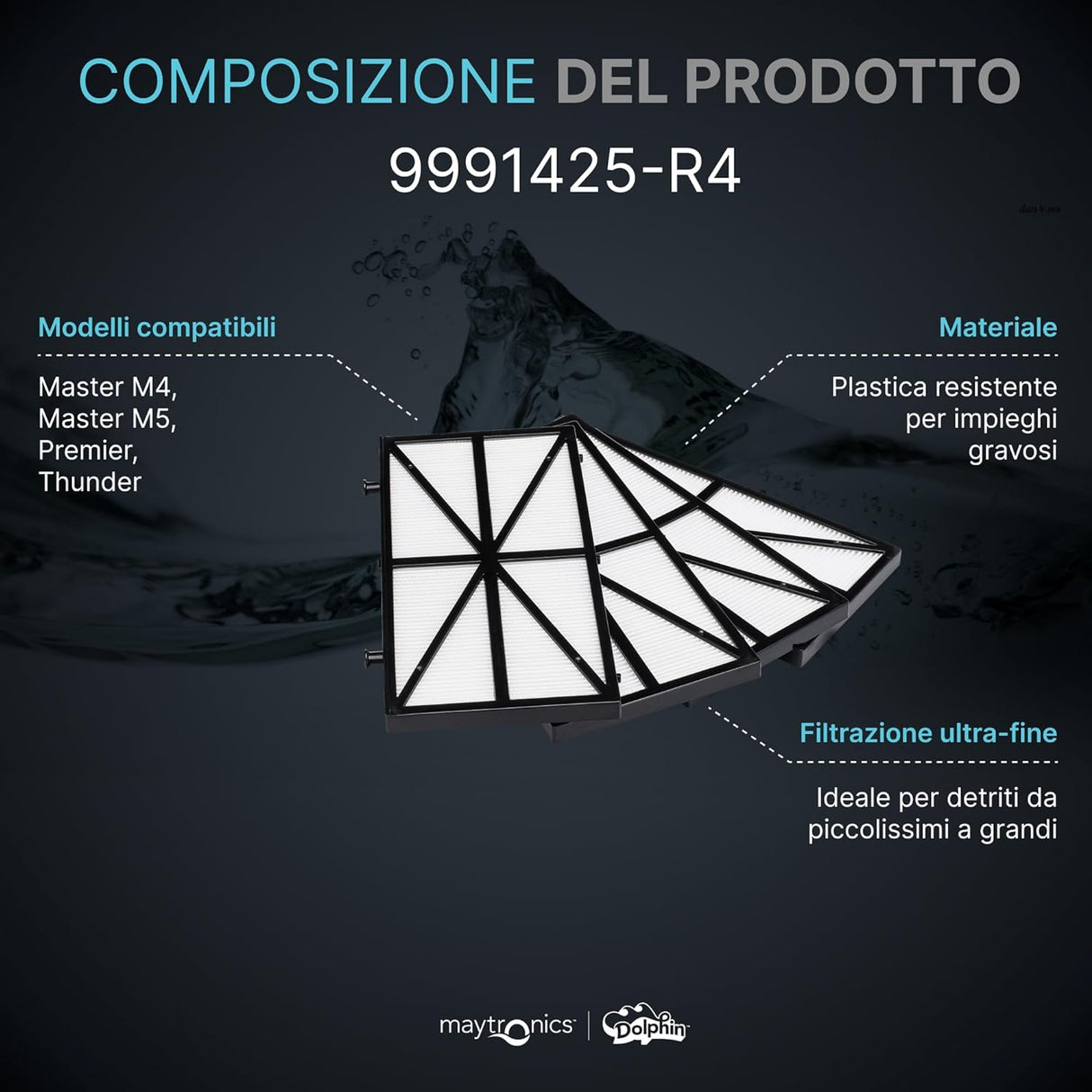 Cartucce filtro 50 micron per robot piscina, compatibili con Maytronics Dolphin Master M4, M5 e Thunder.