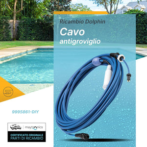Cavo galleggiante 18 metri blu con connettori per robot piscina Maytronics Dolphin, bordo piscina.