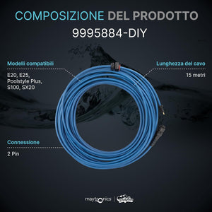 Cavo galleggiante blu 15 m con connettori 2 pin per robot piscina Maytronics Dolphin.