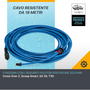Cavo galleggiante blu 18 metri con connettori, compatibile con robot piscina Dolphin vari modelli.