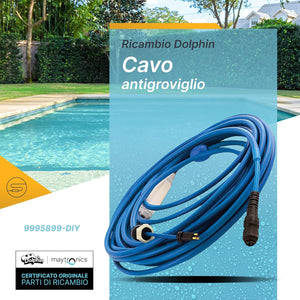 Cavo galleggiante blu 18 mt con swivel e connettori per robot piscina Maytronics Dolphin.