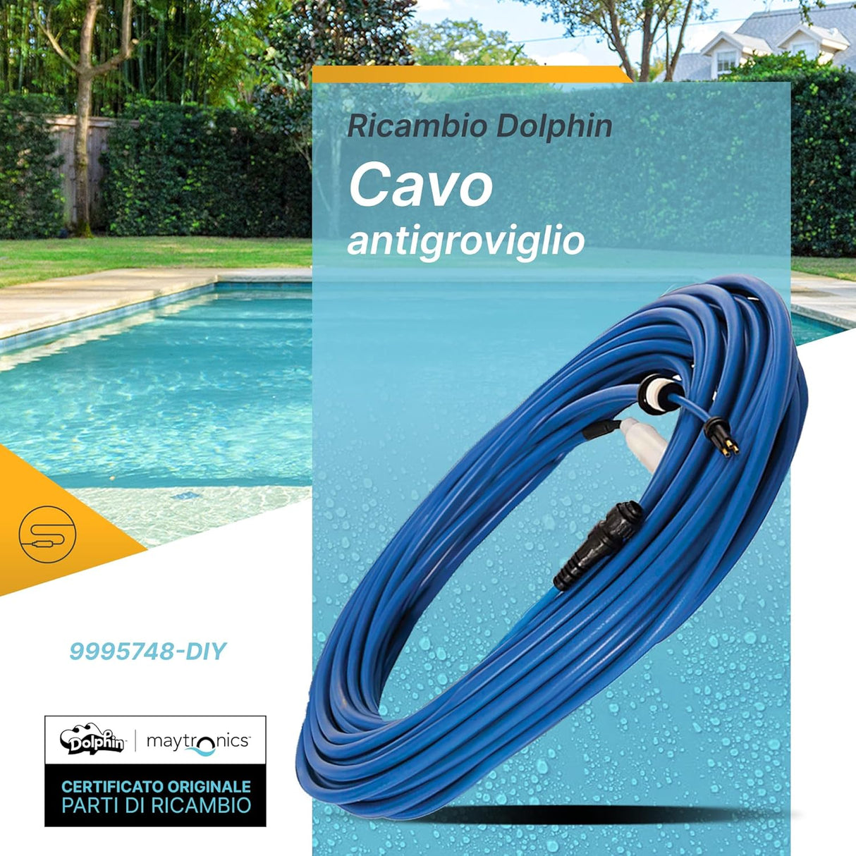 Cavo galleggiante blu 40m con connettori per robot Maytronics Dolphin Dynamic 2X2.