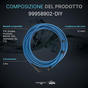 Cavo galleggiante blu da 12 metri con connettori a 2 pin per robot piscina Maytronics vari modelli.