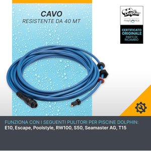 Cavo galleggiante blu da 12 metri con connettori a 2 pin per robot piscina Maytronics.