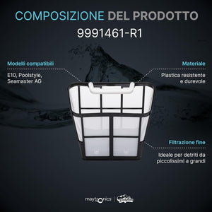 Cestello filtro 100 micron per robot piscina Maytronics, compatibile con modelli Poolstyle e Seamaster AG.