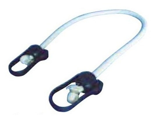 Corda elastica beige con clip a morsetto per telo di copertura invernale piscina.