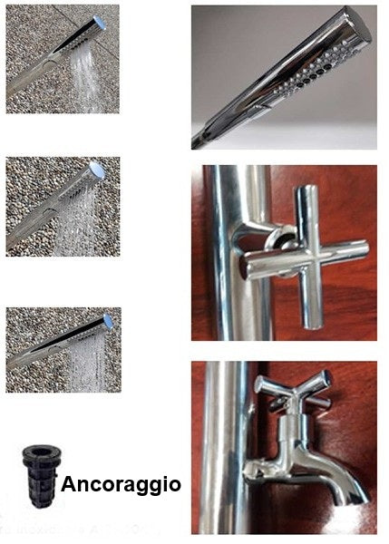 Doccia Piscina in Acciaio Inox AISI 304L Lucido Flexinox Coral ECO con Lavapiedi