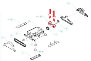 Cuscinetto disco guida cingolo per robot piscina, evidenziato in esploso tecnico.