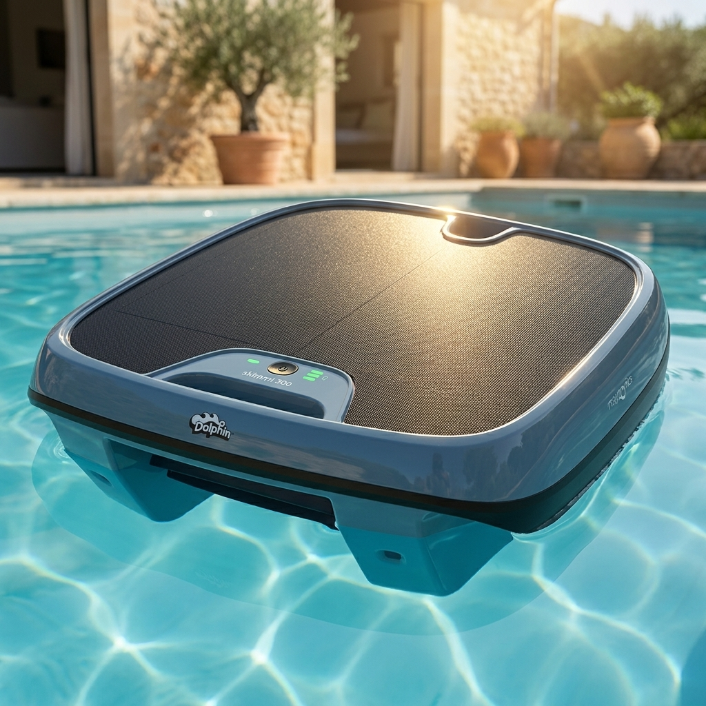 Dolphin Skimmi 300 - Robot Piscina Pulitore Superficie fino a 20 Mt - APP FULL - Bluetooth - Sensori Intelligenti - Alimentato ad Energia Solare - NOVITA'