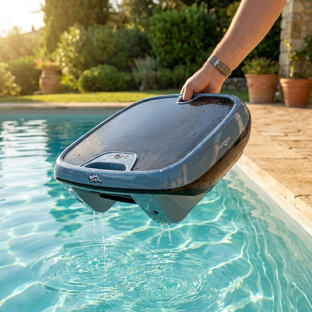 Dolphin Skimmi 300 - Robot Piscina Pulitore Superficie fino a 20 Mt - APP FULL - Bluetooth - Sensori Intelligenti - Alimentato ad Energia Solare - NOVITA'