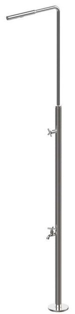 Doccia piscina in acciaio inox AISI 304L lucido con lavapiedi, modello Flexinox Orana.