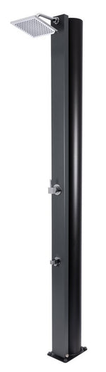 Doccia solare in acciaio inox con miscelatore e risciacquo piedi, capacità 60 litri.