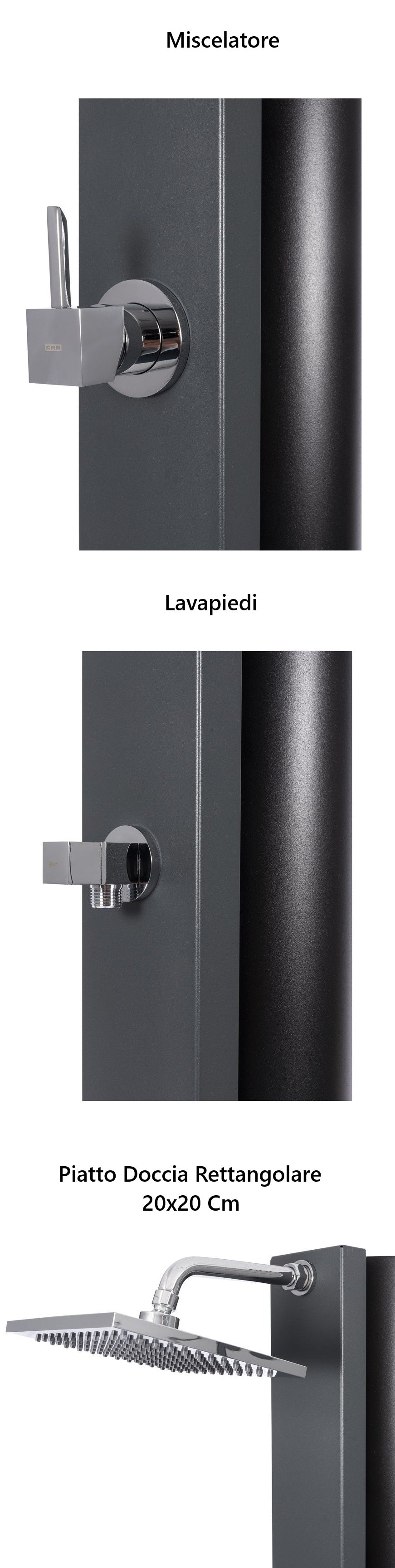 Doccia Solare per Piscina in Acciaio Inox AISI 304 CRM WaterMix Black Nera con LavaPiedi & Miscelatore - Capienza Lt. 30