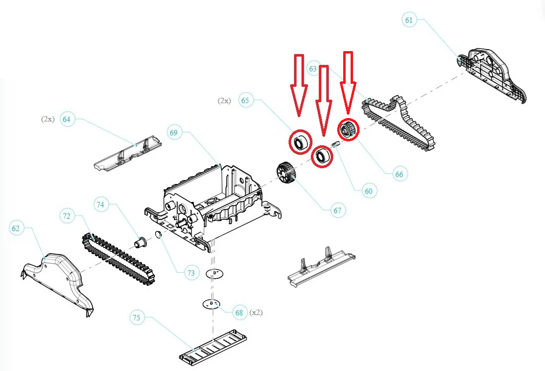 Kit Meccanica Cuscinetti + Disco Guida Cingolo Robot Piscina Maytronics Dolphin Maximus X 70 – X 90 / Zefiro SF 40 – SF 50 – SF 60 / Diver Pro 400 - 500 / Pulit E 70 – E 80 – E 90 / Pro X1 / M 400 – M 500 / Maxi Kart / Kaptur 400 - 500 / 3884997-R6