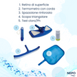 Kit manutenzione piscina: retino, termometro, spazzolone, scopa triangolare, test cloro/Ph.