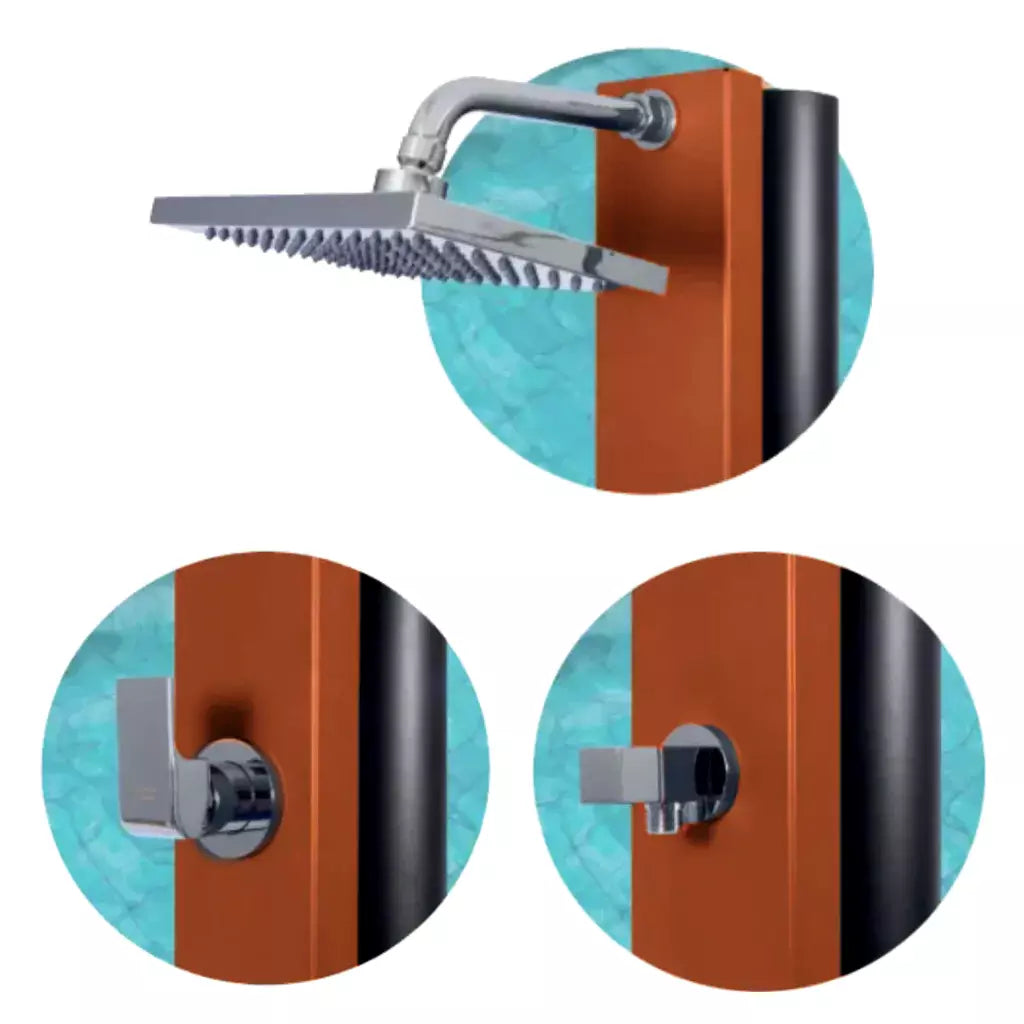 Doccia Solare per Piscina in Acciaio Inox CRM Blu / Marrone con Miscelatore + Lavapiedi - Capienza Lt. 30