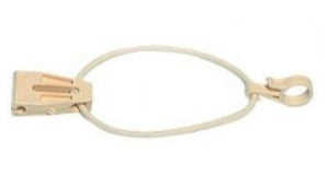 Corda elastica beige con clip a morsetto per telo di copertura piscina.