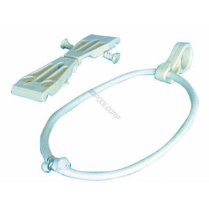 Corda elastica beige con clip a morsetto per telo copertura invernale piscina.