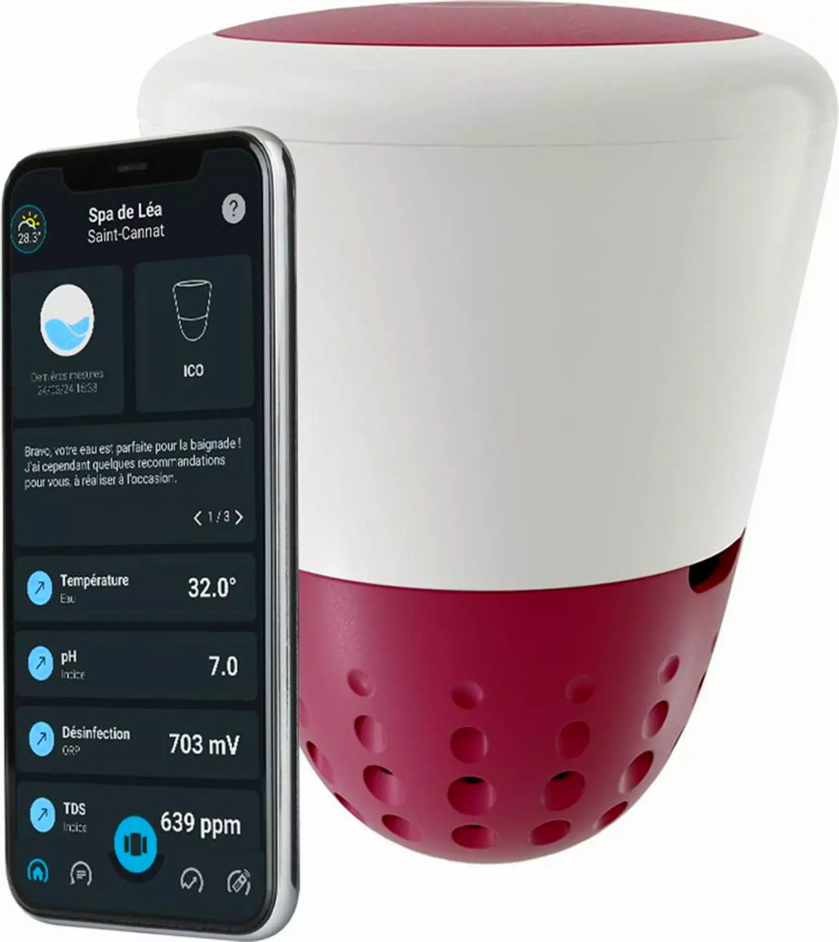 Isolotto Tecnologico Ondilo ICO SPA V2 Essential+ Rilevatore Parametri Ph + Cloro + Bromo o Sale + Temperatura Acqua Idromassaggio & SPA Tramite Bluetooth & WiFi - Intelligenza Artificiale - MY2026