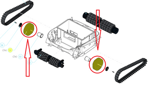 Spazzola PVC anteriore per robot piscina Maytronics Dolphin Eon 100/120d, vista esplosa.