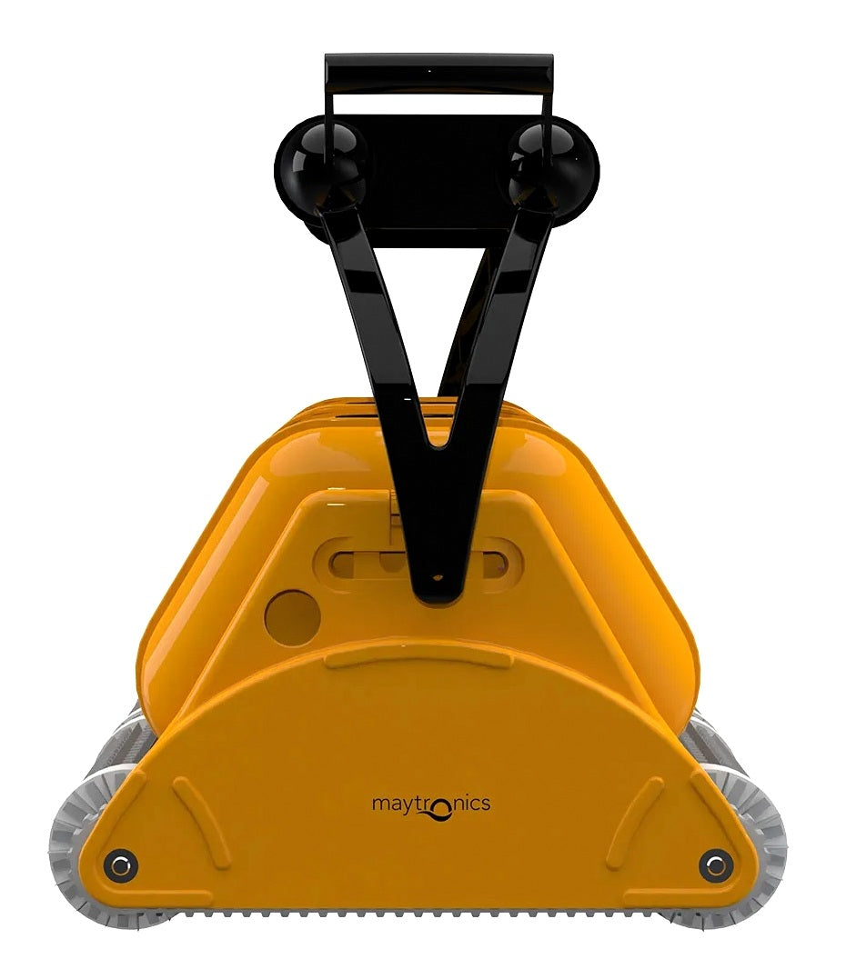 Robot piscina Dolphin Dynamic 2X2 Pro Gyro, colore giallo, con maniglia nera, vista frontale.