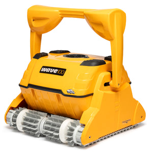 Dolphin Wave 100 Gyro Digital, robot piscina giallo, su sfondo bianco.