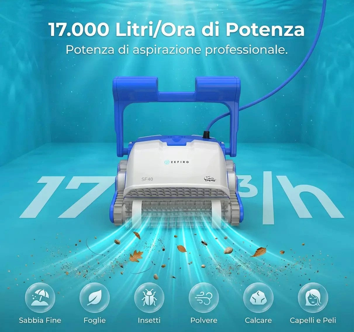 Dolphin ZEFIRO SF40 Gyro Digital - Robot Elettrico Pulitore per Piscina fino a 12 Mt - TOP GAMMA - MY2026