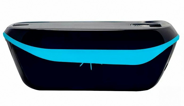 Robot piscina Dolphin Skimmi 300 nero e blu, design compatto, bordo piscina.